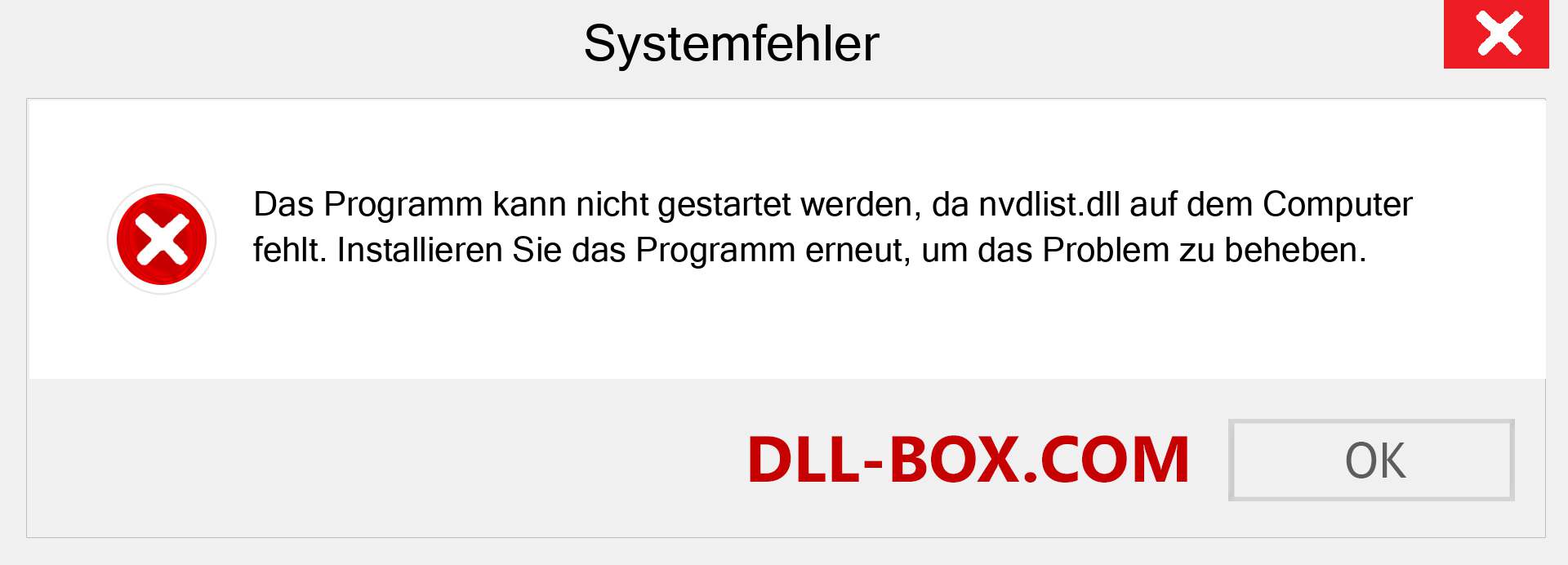 nvdlist.dll-Datei fehlt?. Download für Windows 7, 8, 10 - Fix nvdlist dll Missing Error unter Windows, Fotos, Bildern